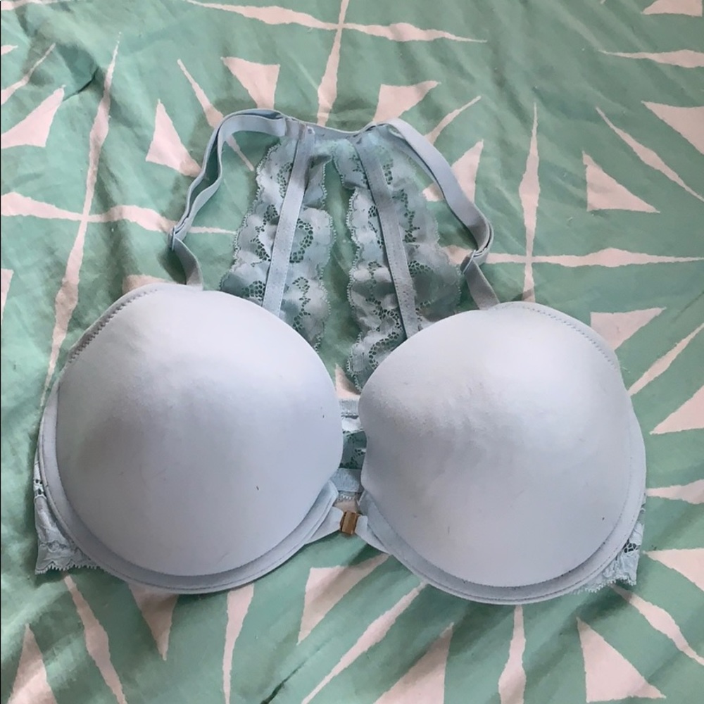 Pastel Blue Lace Back Bra